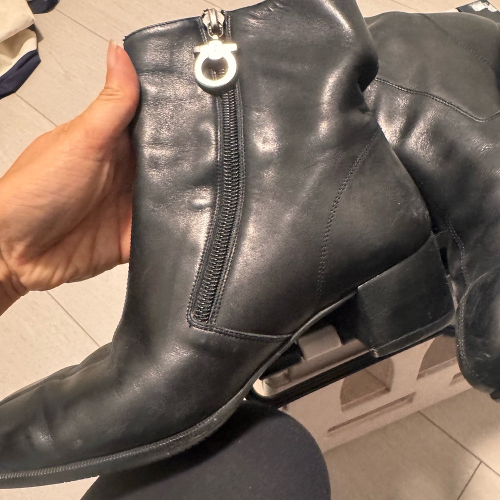 Salvatore Ferragamo Black Leather Ankle Booties